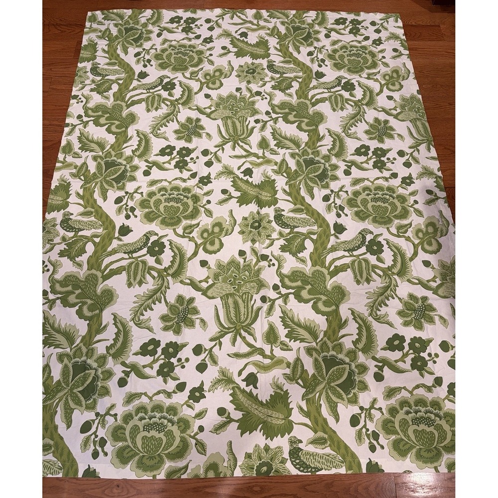 Williams Sonoma Tablecloth Green Floral Bird Palampore Jacobean Cotton Rectangle